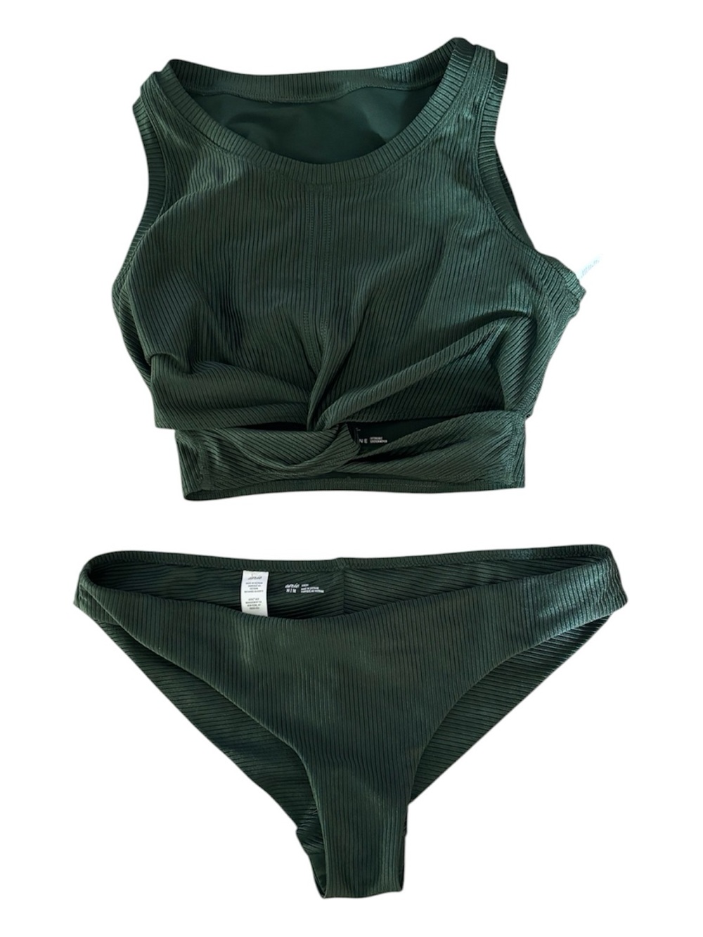 aerie Ribbed Twist Front Bikini Set - Dark Green